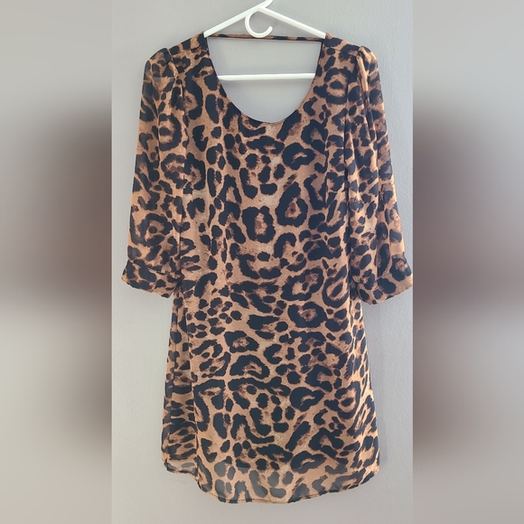 Leopard print dress tunic heart soul semi sheer sleeves size M - Picture 4 of 10